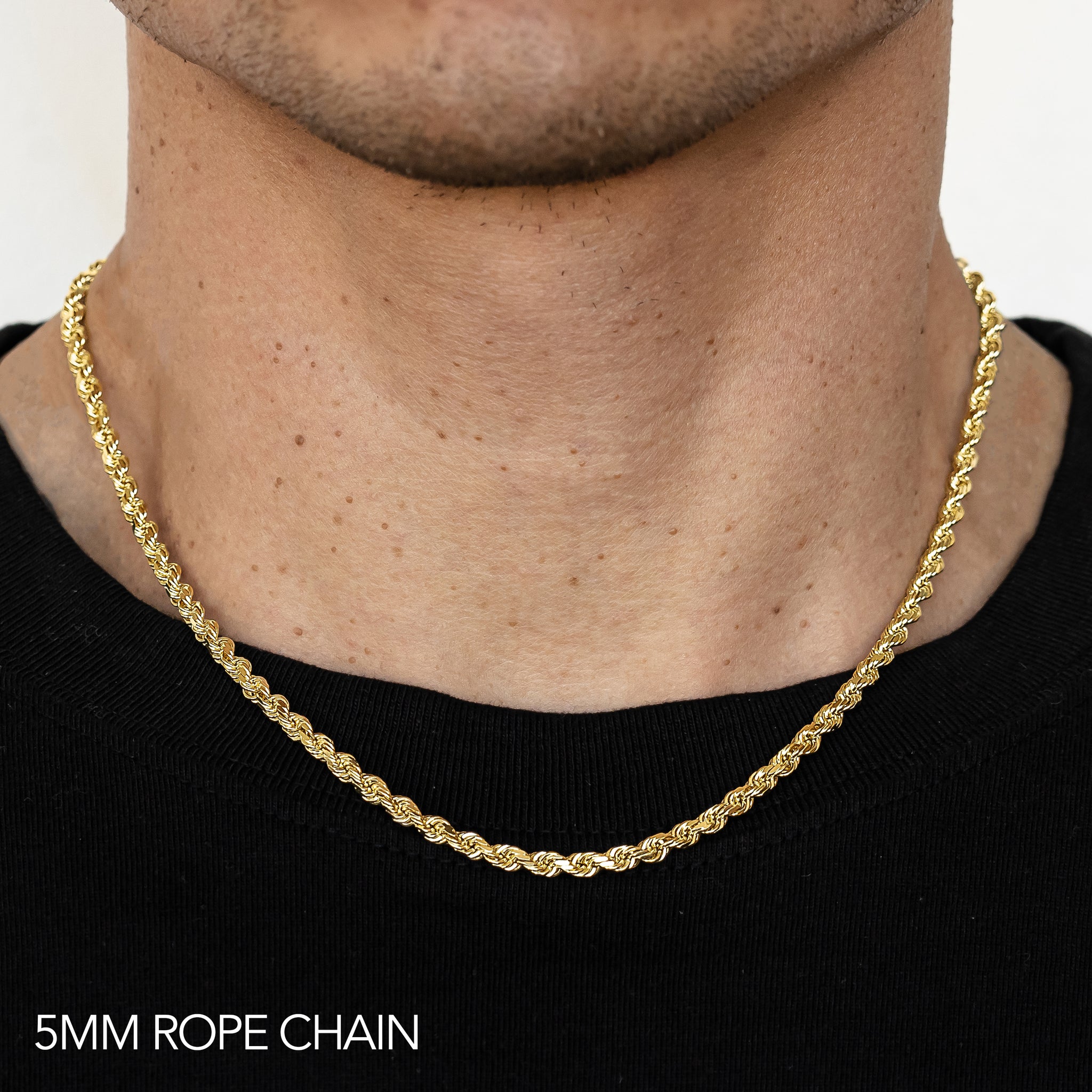 18K 5MM YELLOW GOLD SOLID DC ROPE 18" CHAIN NECKLACE (AVAILABLE IN LENGTHS 7" - 30")