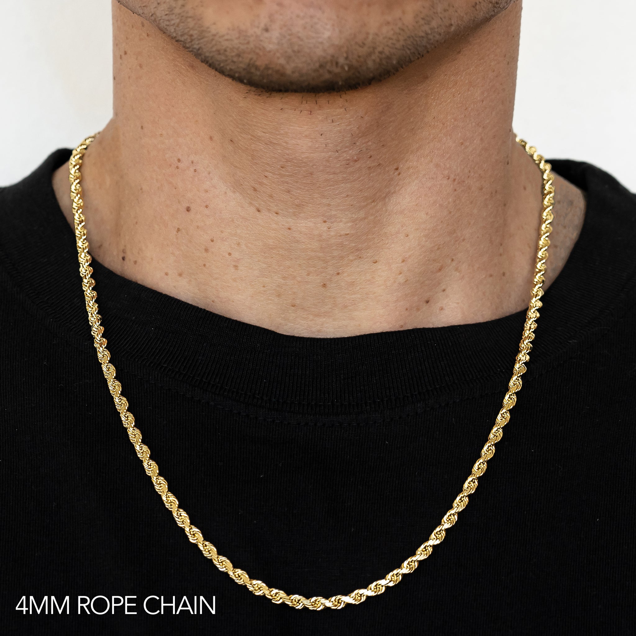 18K 4MM YELLOW GOLD SOLID DC ROPE 20" CHAIN NECKLACE (AVAILABLE IN LENGTHS 7" - 30")