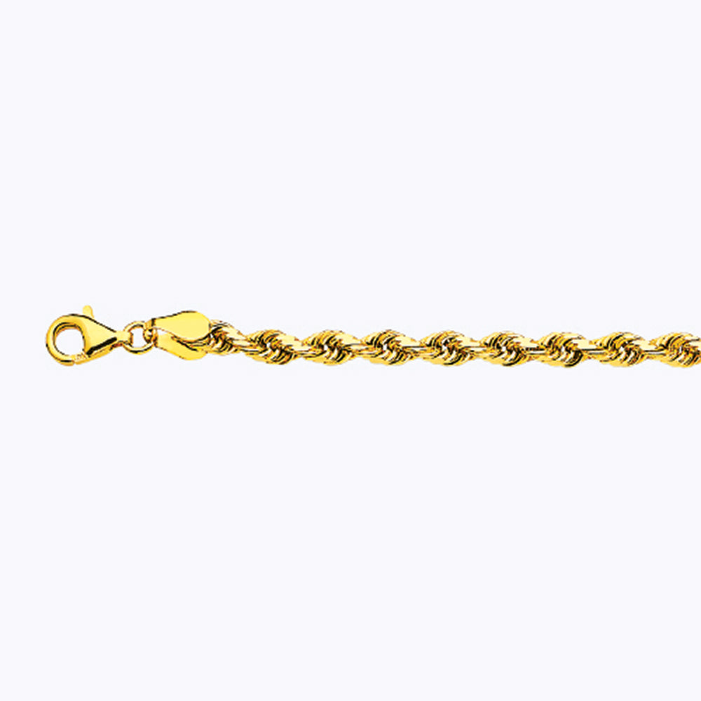 18K 4MM YELLOW GOLD SOLID DC ROPE 7" CHAIN BRACELET (AVAILABLE IN LENGTHS 7" - 30")