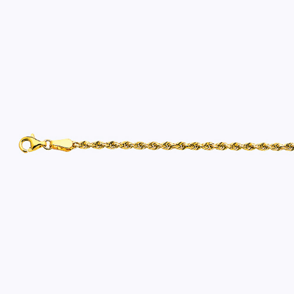 18K 2.5MM YELLOW GOLD SOLID DC ROPE 7.5" CHAIN BRACELET (AVAILABLE IN LENGTHS 7" - 30")