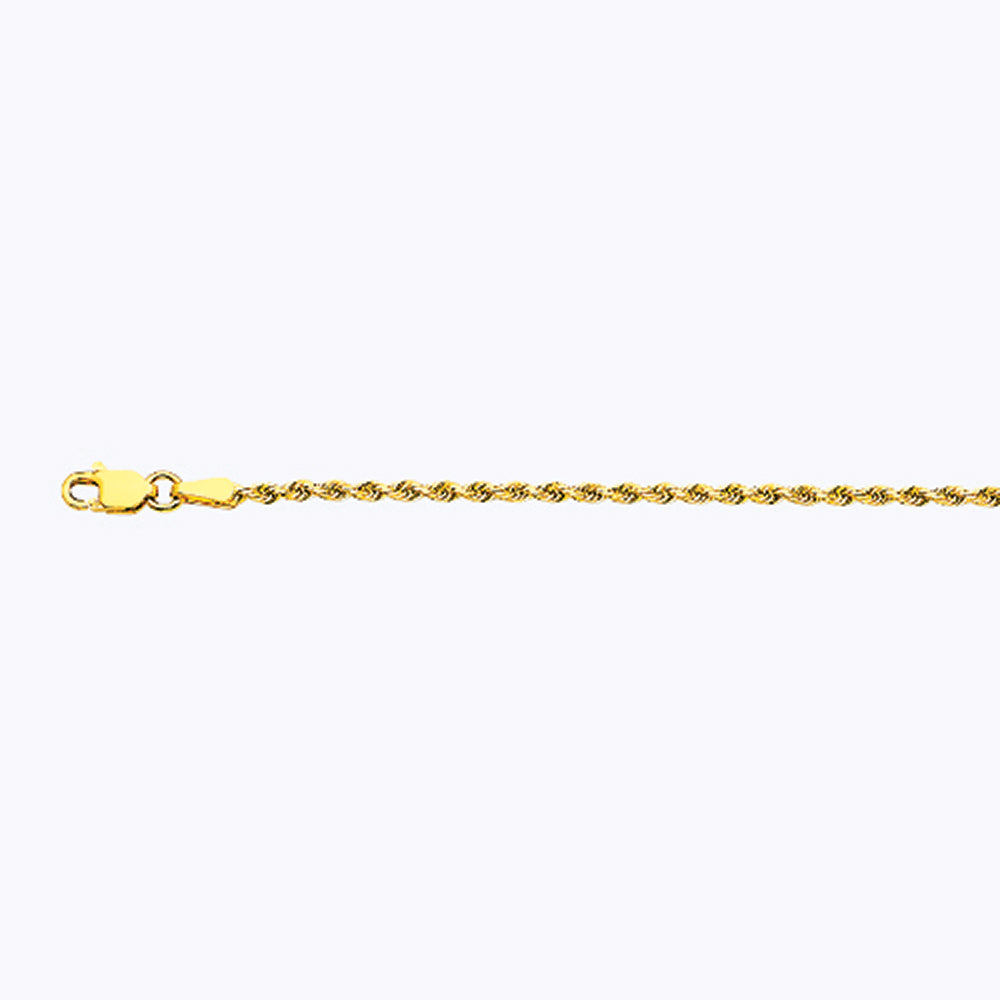 18K 2MM YELLOW GOLD SOLID DC ROPE 8" CHAIN BRACELET (AVAILABLE IN LENGTHS 7" - 30")