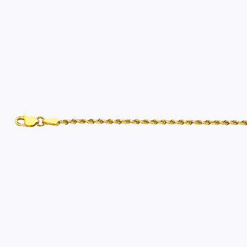 18K 2MM YELLOW GOLD SOLID DC ROPE 8.5" CHAIN BRACELET (AVAILABLE IN LENGTHS 7" - 30")