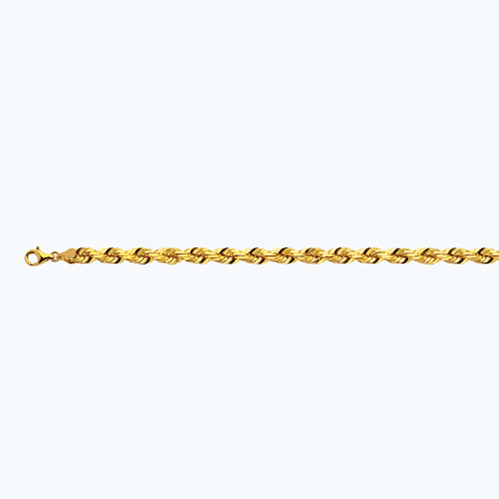 14K 6MM YELLOW GOLD SOLID DC ROPE 8.5" CHAIN BRACELET (AVAILABLE IN LENGTHS 7" - 30")