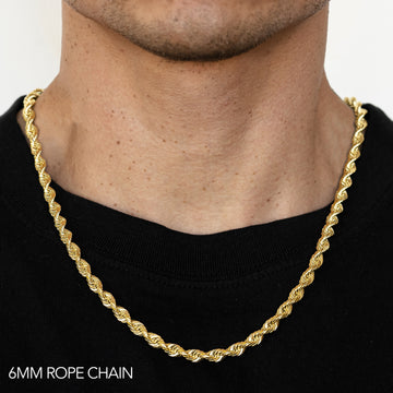 18K 6MM YELLOW GOLD SOLID DC ROPE 22" CHAIN NECKLACE (AVAILABLE IN LENGTHS 7" - 30")