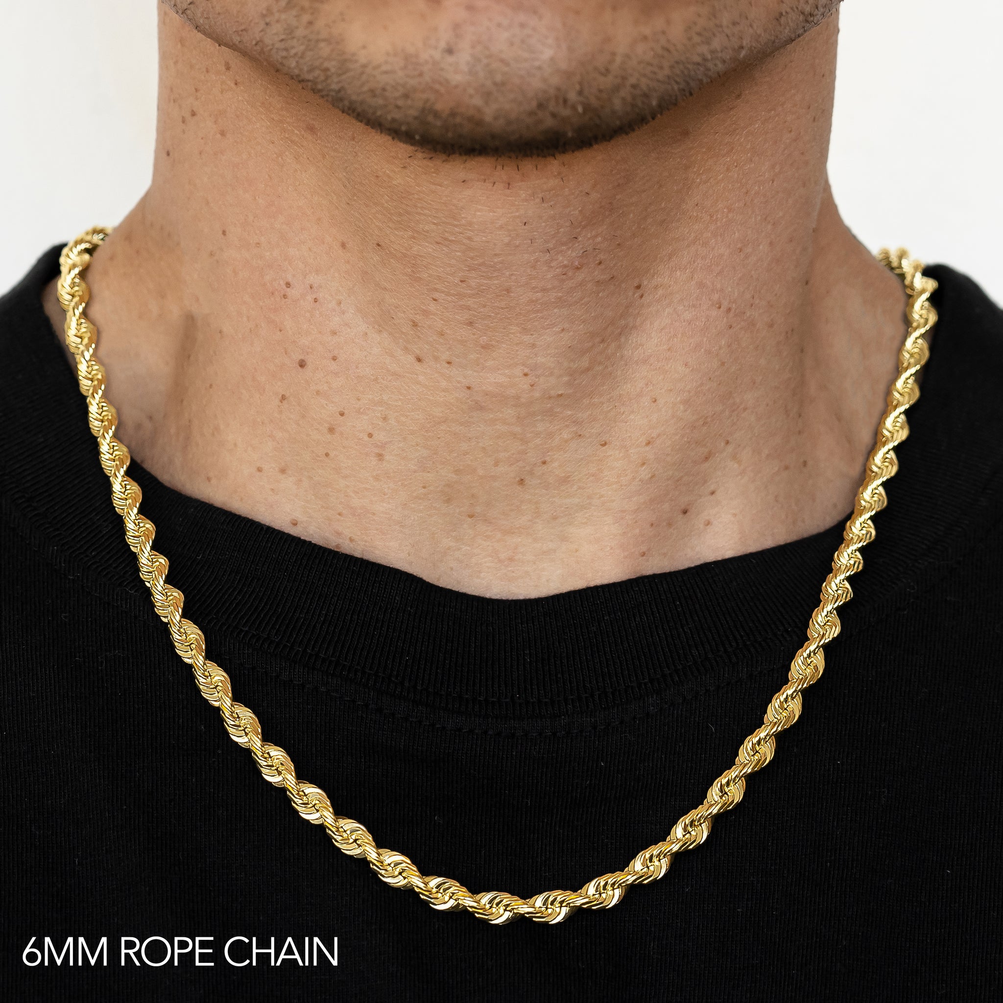 18K 6MM YELLOW GOLD SOLID DC ROPE 18" CHAIN NECKLACE (AVAILABLE IN LENGTHS 7" - 30")