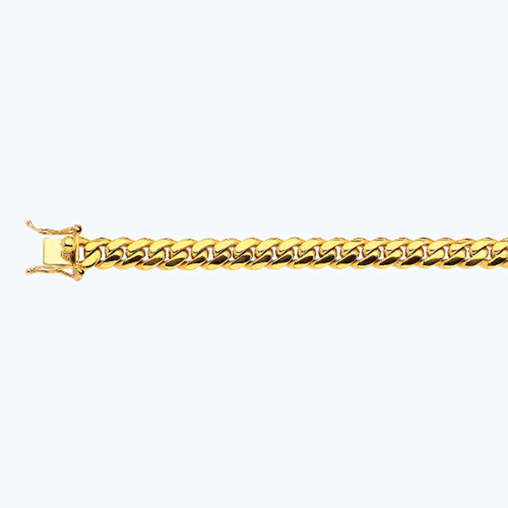 18K 9MM YELLOW GOLD SOLID MIAMI CUBAN 8" CHAIN BRACELET (AVAILABLE IN LENGTHS 7" - 30")