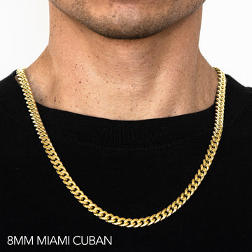 18K 8MM YELLOW GOLD SOLID MIAMI CUBAN 30" CHAIN NECKLACE (AVAILABLE IN LENGTHS 7" - 30")