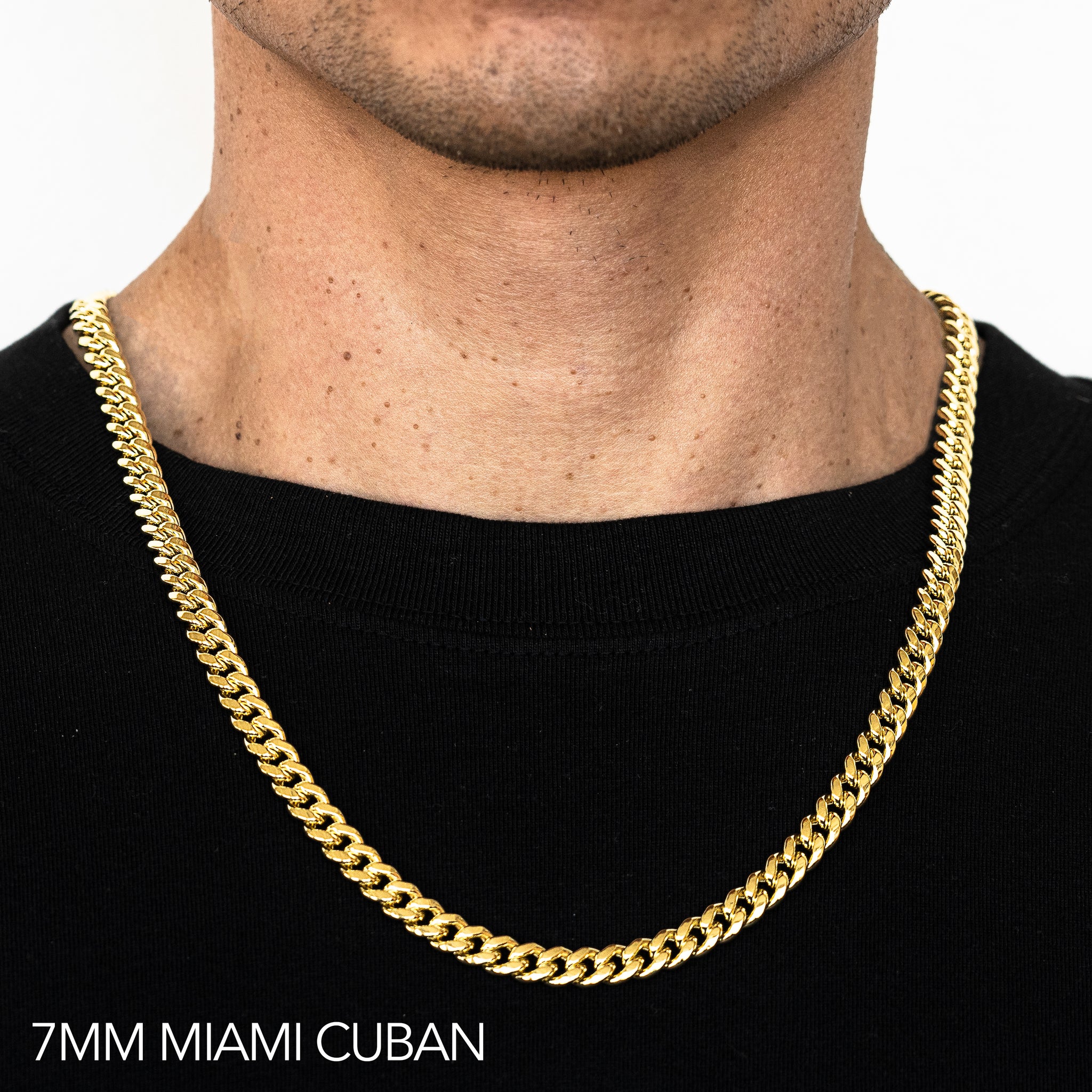 18K 7MM YELLOW GOLD SOLID MIAMI CUBAN 26" CHAIN NECKLACE (AVAILABLE IN LENGTHS 7" - 30")