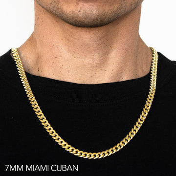 18K 7MM YELLOW GOLD SOLID MIAMI CUBAN 22" CHAIN NECKLACE (AVAILABLE IN LENGTHS 7" - 30")