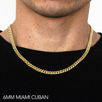 18K 6MM YELLOW GOLD SOLID MIAMI CUBAN 22" CHAIN NECKLACE (AVAILABLE IN LENGTHS 7" - 30")