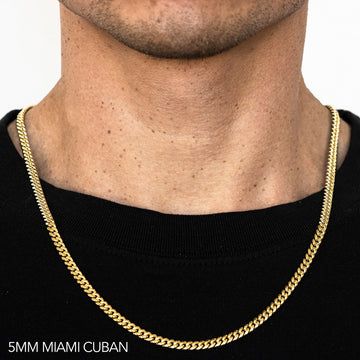 18K 5MM YELLOW GOLD SOLID MIAMI CUBAN 20" CHAIN NECKLACE (AVAILABLE IN LENGTHS 7" - 30")