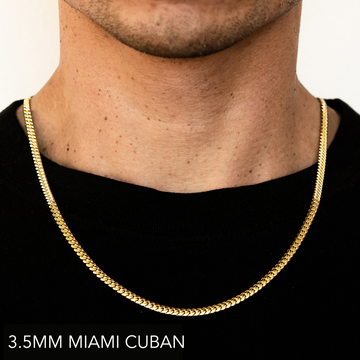 18K 3.5MM YELLOW GOLD SOLID MIAMI CUBAN 16" CHAIN NECKLACE (AVAILABLE IN LENGTHS 7" - 30")