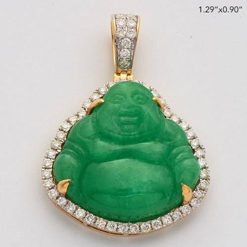 10KY 0.65CTW DIAMOND JADE BUDDHA PENDANT