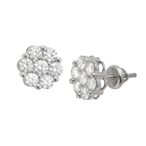 14KW 1.00-1.05CTW DIAMOND 7-STONE FLOWER EARRINGS