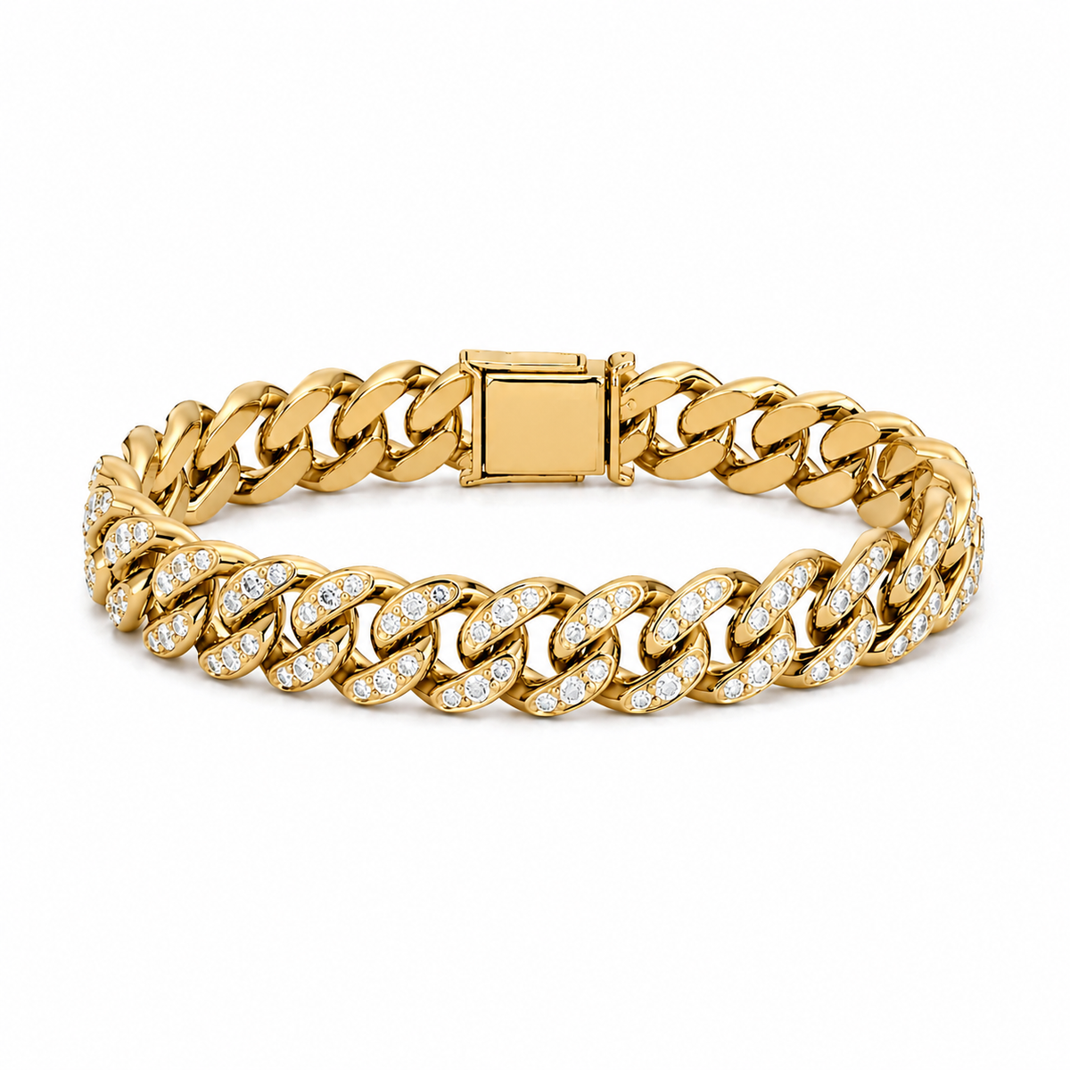 10K Yellow Gold Iced Out Miami Cuban Link Bracelet | Pavé Diamond Links | 8mm | 7 Inch | Natural or Lab Diamonds