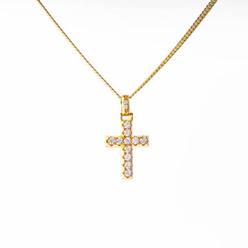 14k Yellow Gold 4 Prong Flat Setting Cross w/ 14k Yellow Gold Cuban Set